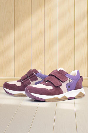 Rakerplus Hakiki Deri Bordo Pembe Metal Detaylı Kız Çocuk Sneakers Ayakkabı