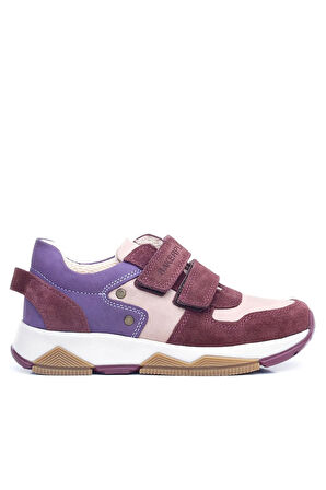 Rakerplus Hakiki Deri Bordo Pembe Metal Detaylı Kız Çocuk Sneakers Ayakkabı
