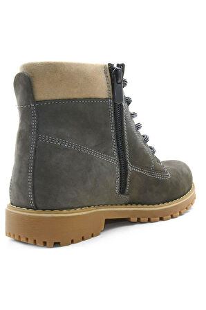 Rakerplus Neson Hakiki Deri Rahat Gri Fermuarlı Unisex Çocuk Bot