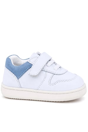 Rakerplus Bob Hakiki Deri Beyaz Nubuk Mavi Cırtlı Bebek Sneaker Ayakkabı