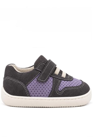 Rakerplus Bob Hakiki Deri Gri Mor Barefoot Cırtlı Lastikli Bebek Sneaker Ayakkabı