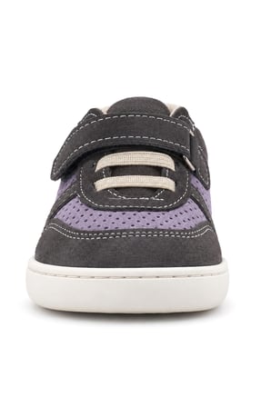 Rakerplus Bob Hakiki Deri Gri Mor Barefoot Cırtlı Lastikli Bebek Sneaker Ayakkabı
