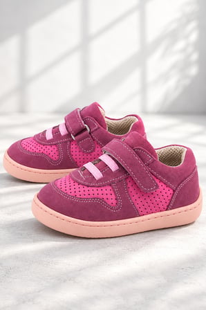 Rakerplus Bob Hakiki Deri Barefoot Cırtlı Lastikli Pembe Kız Bebek Sneakers Ayakkabı