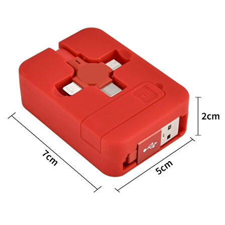 İpek Yıldızı® Cep Tipi Telefon Tutuculu Makaralı Uzayıp Kısalabilen 3'ü 1 Arada USB Şarj Kablosu