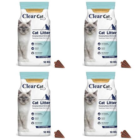 ClearCat Kokusuz Topaklanan  Bentonit Kedi Kumu İnce 10 Lt X 4 Adet