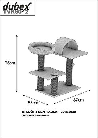 Dubex 53x87x75 cm Kedi Oyun Evi ve Tırmalama Platformu Tarçın