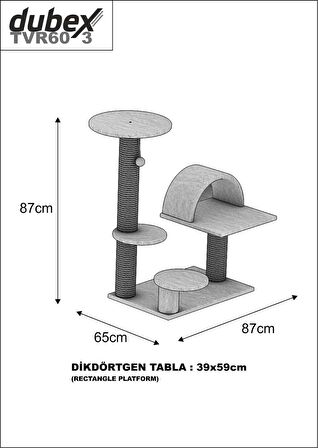 Dubex 65x87x87 cm Kedi Oyun Evi ve Tırmalama Platformu Siyah