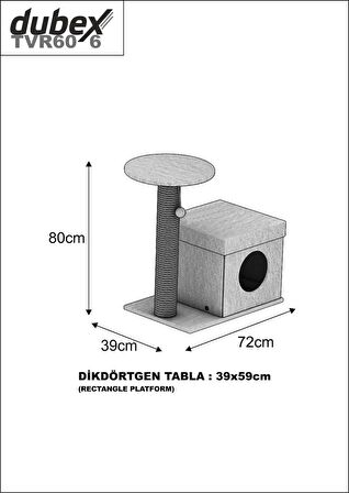 Dubex 39x72x80 cm Kedi Oyun Evi ve Tırmalama Platformu Tarçın