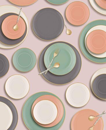 The Mia Basic Pasta Tabağı 6 Lı Set Gri - 19cm