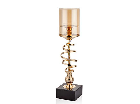 Lamedore Gold Ribbon Gövdesi Kıvrımlı Küçük Boy Mumluk 10 x 10 x 39 Cm