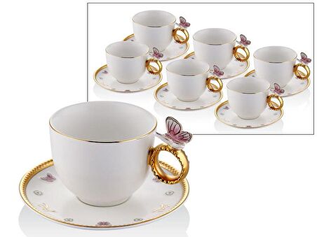 LAMEDORE BUTTERFLY DECAL WHITE GOLD 6PCS TEA CUPS SET