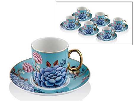 LAMEDORE FLORAL BLUE 6LI KAHVE FİNCAN TAKIMI