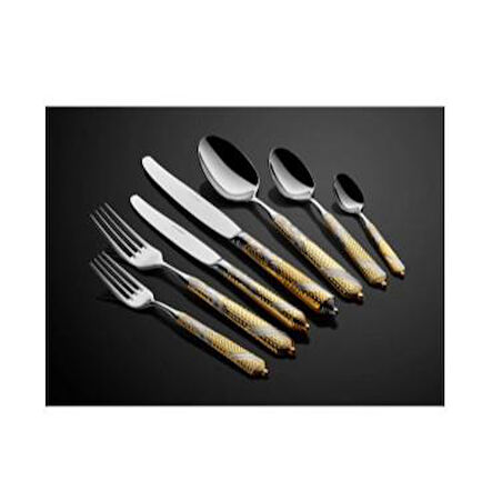 Lamedore Embossed Yarım Gold 89 Parça Çatal Bıçak Seti 1CHJ-003G