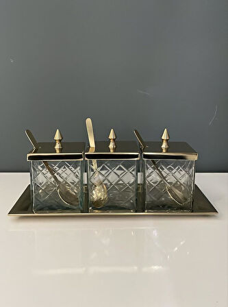 LAMEDORE KARE 3 LÜ BAHARATLIK SETİ GOLD 32,5X13X12,5 CM