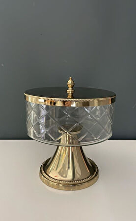 LAMEDORE AYAKLI VE KAPAKLI ORTA BOY KAVANOZ GOLD 18,5X18,5X20,5 CM