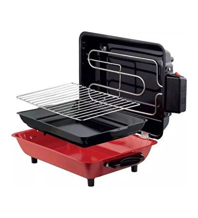 Mina Cam Göstergeli Emaye Tepsili 1100W Paslanmaz Krom Telli Cızbız Kapaklı Elektrikli Izgara