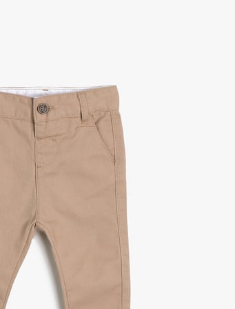 Pamuklu İnce Gabardin Chino Cepli Beli Ayarlanabilir Lastikli Klasik Pantolon