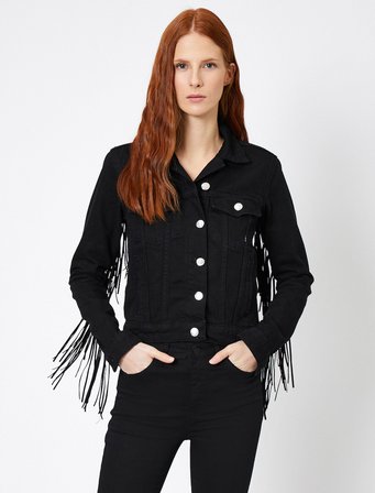 Kuş Gözü Detaylı Jean Ceket