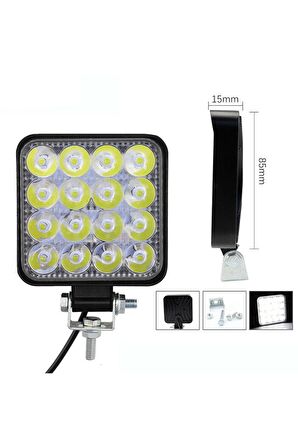 16 Led Off Road Çalışma Ve Sis Lambası 2'li 48w 12-24v Farklı Yanış Modlarına Sahip Kumandalı Set