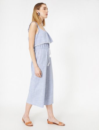 Bağcık Detaylı Askılı Poplin Tulum