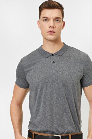 Erkek Lacivert Süs Etiket Detayli Slim Fit Polo Yaka T-shirt