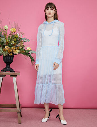 Maxi Elbise Tül Kapüşonlu 