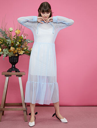 Maxi Elbise Tül Kapüşonlu 