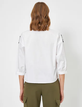 Taş Detaylı Poplin Bluz