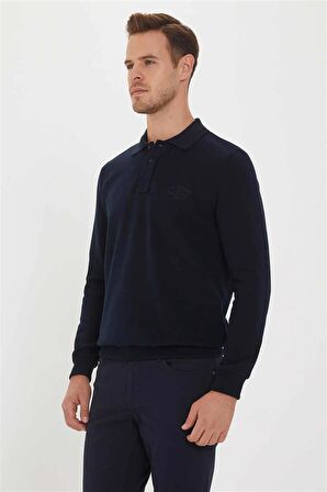 Newblend Erkek Polo Yaka Sweatshirt Lacivert