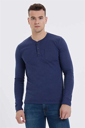 Faris Erkek Bisiklet Yaka Patlı Sweatshirt Lacivert