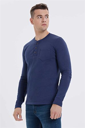 Faris Erkek Bisiklet Yaka Patlı Sweatshirt Lacivert