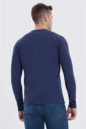 Faris Erkek Bisiklet Yaka Patlı Sweatshirt Lacivert
