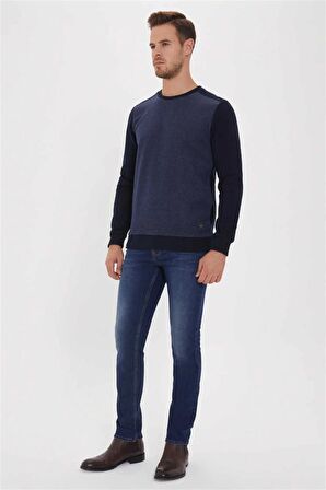 Newdiagonal Erkek Bisiklet Yaka Sweatshirt İndigo