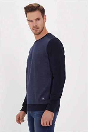 Newdiagonal Erkek Bisiklet Yaka Sweatshirt İndigo