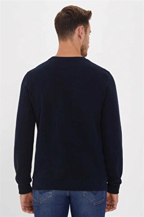 Newdiagonal Erkek Bisiklet Yaka Sweatshirt İndigo