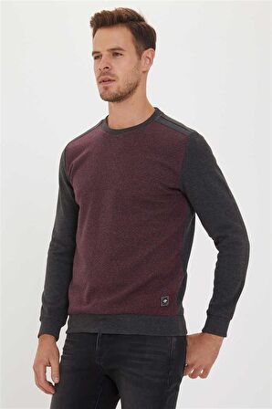 Newdiagonal Erkek Bisiklet Yaka Sweatshirt Bordo