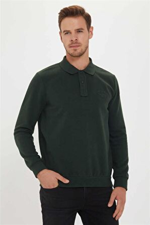 Newblend Erkek Polo Yaka Sweatshirt Koyu Yeşil