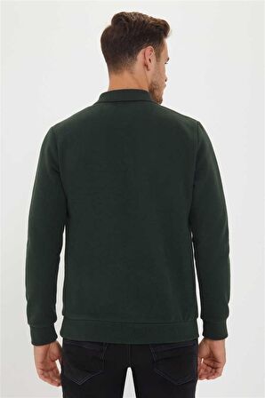 Newblend Erkek Polo Yaka Sweatshirt Koyu Yeşil