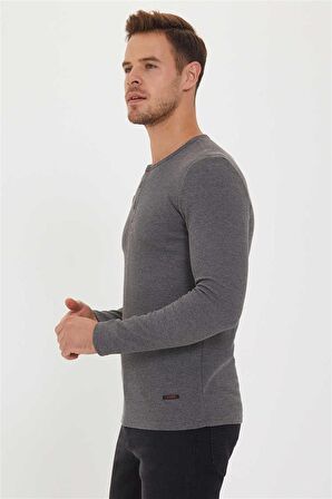Newwaffle Erkek Patli Sweatshirt Antrasit Melanj