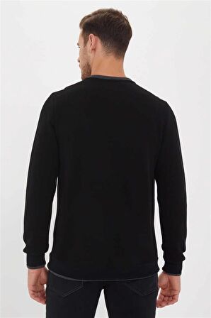 Newdwade Erkek V Yaka Sweatshirt Siyah