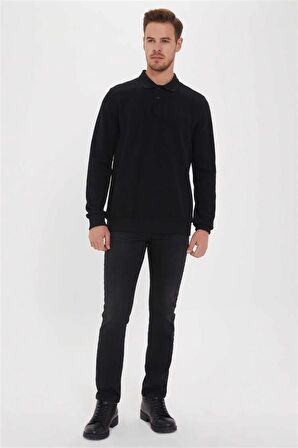 Newblend Erkek Polo Yaka Sweatshirt Siyah