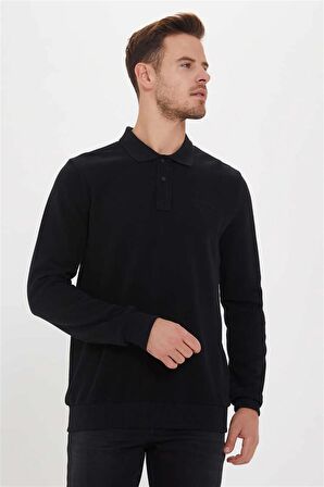 Newblend Erkek Polo Yaka Sweatshirt Siyah