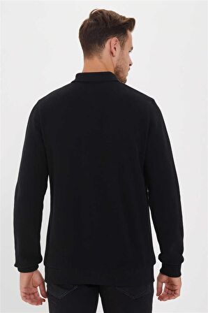 Newblend Erkek Polo Yaka Sweatshirt Siyah