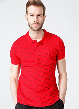 Lee Cooper Polo Kırmızı logo Desenli Kısa Kollu Erkek T-shirt