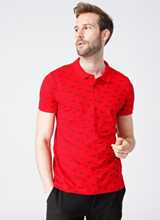 Lee Cooper Polo Kırmızı logo Desenli Kısa Kollu Erkek T-shirt
