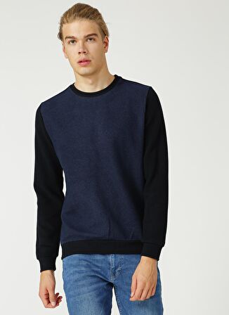 Lee Cooper Bisiklet Yaka Pamuklu Desenli İndigo Erkek Sweatshirt