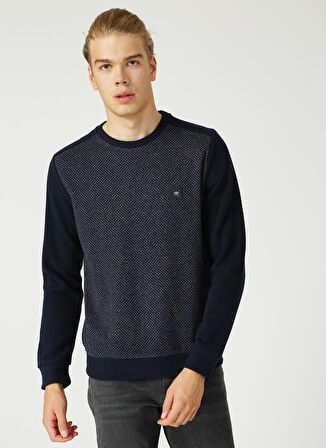 Lee Cooper Bisiklet Yaka Pamuklu Desenli Lacivert Antrasit Erkek Sweatshirt