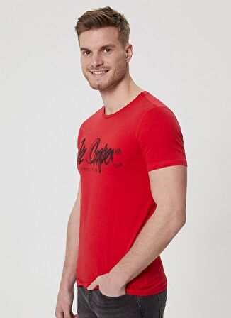 Lee Cooper O Yaka Kısa Kollu Siyah Yazı Baskılı Kırmızı Erkek T-Shirt