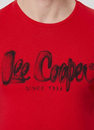 Lee Cooper O Yaka Kısa Kollu Siyah Yazı Baskılı Kırmızı Erkek T-Shirt