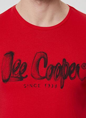 Lee Cooper O Yaka Kısa Kollu Siyah Yazı Baskılı Kırmızı Erkek T-Shirt